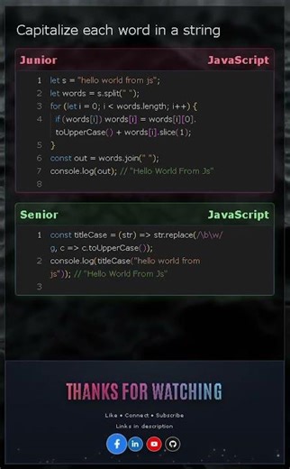 Capitalize Words in JavaScript | Junior vs Senior (Loop vs Regex)