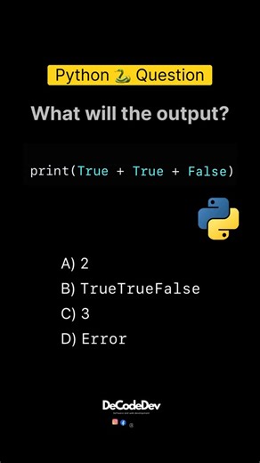 Arun Singh Pundir | DeCodeDev.in on Instagram: "What will be the Output of this python question ❓🔥 Correct Answer: A Boost your web dev skills Follow @de.code.dev for more @de.code.dev . . Learn Coding Frontend development, web development, HTML, CSS, JavaScript, React, Python, Programming Diagram, Tech Infographic, IT Skills, Developer Roadmap, Coding education #fullstack #devops #cloudcomputing #sysadmin #webdev"