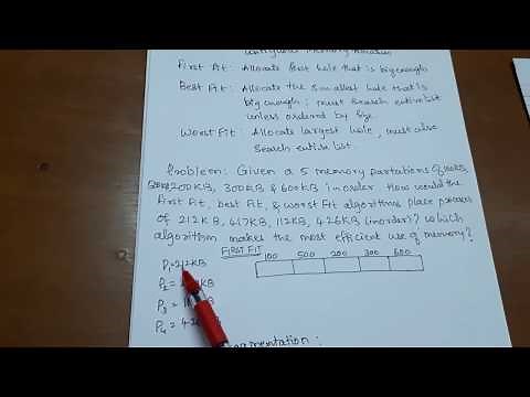 First Fit, Best Fit and Worst Fit Example