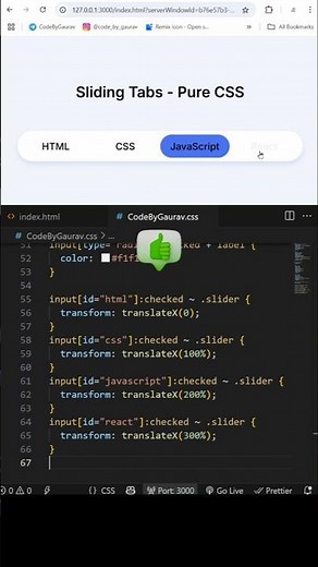 🔄 Sliding Tabs UI using HTML, CSS #webdevelopment #codebygaurav #htmlcss #shorts