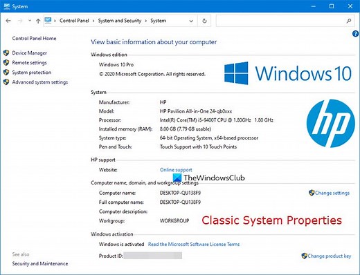 How to open System Properties in Control Panel in Windows 11/10