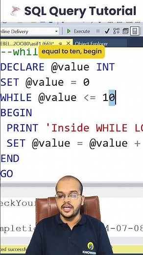 SQL Server WHILE Loop Explained in 60 Seconds |SQL Tutorial Day 24