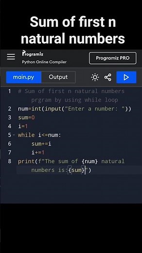 Sum of first n natural numbers program by using Loops concept (while loop)-python#coding #python