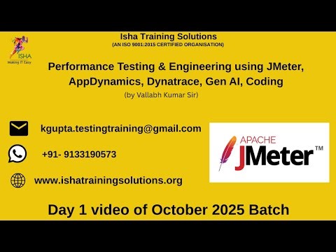 Performance Testing using JMeter Day 1 on 7th October 2025. contact us on+91-9133190573 to enroll