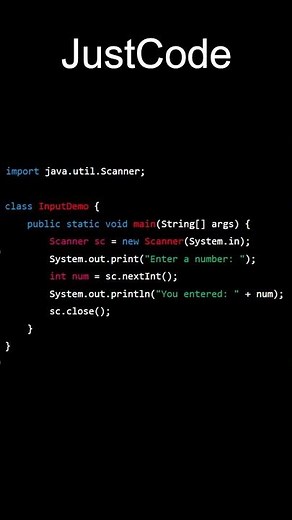 Code13:- Java Scanner: Easy Input Examples for Beginners|Java Series| JustCode |#coding #programming
