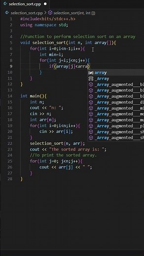 Sort an Array Using the Selection Sort in C++ #shorts #coding
