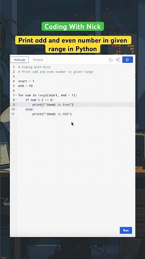 Print Odd and Even Numbers in a Given Range in Python #phython #pythonprogramming #coding #htmlcss