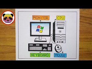 How to Draw Desktop Computer Step By Step / Computer Parts Drawing / Computer Drawing / Computer