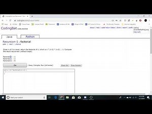 Recursion-1 (factorial) Java Tutorial || Codingbat.com