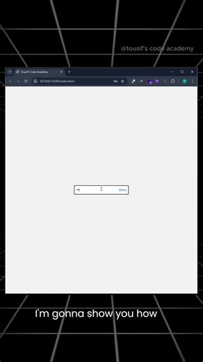Show / Hide Password Input Using HTML, CSS & JavaScript | Easy DOM Project In this video, I will show you how to create a Show / Hide Password input using HTML, CSS, and JavaScript. This is a beginner-friendly DOM project where you will learn how to toggle a password field between text and password with a simple click. ✔ HTML Structure ✔ CSS Basic Styling ✔ JavaScript DOM ✔ Toggle Show & Hide ✔ Perfect for beginners Thanks for watching! Subscribe to my YouTube channel for more web development tu