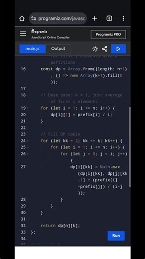 Partition Array to Maximize Sum of Averages | JavaScript LeetCode Solution